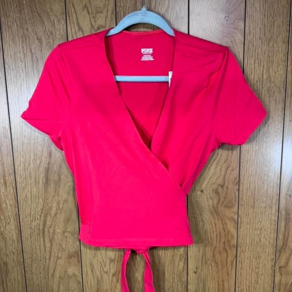 Victoria's Secret PINK red wrap top with tie detail‎ NWT Size Large